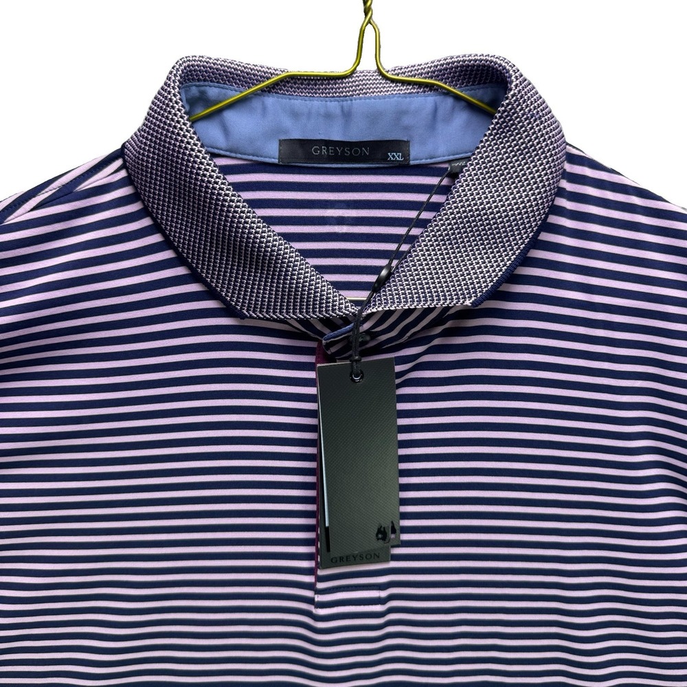 Greyson Golf Polo Shirt Mens 2XL Blue Purple Striped Gannett Short Sleeve NWT